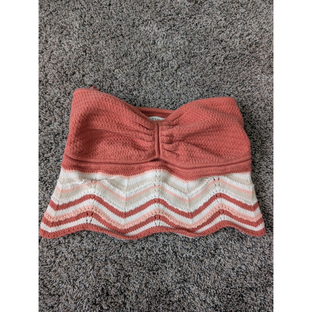 American Eagle Coral Chevron Knit Tube‎ Top Scalloped Hem Small